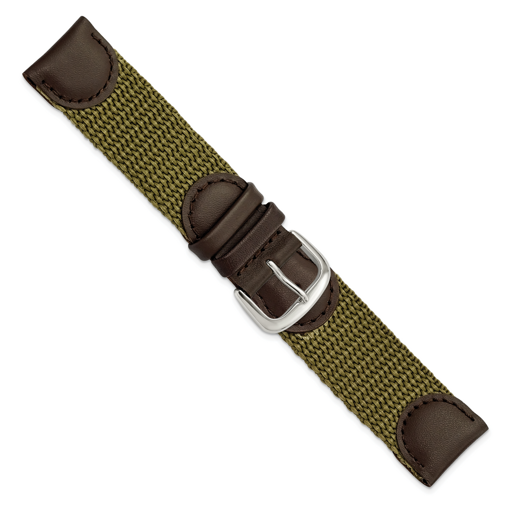 Brown Nylon Watch Band with Silver-Tone Buckle 20mm