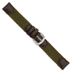 16mm Olive Army Style Nylon and Brown Leather with Stainless Steel Buckle and Quick Release Spring Bars 7.75 inch Watch Band