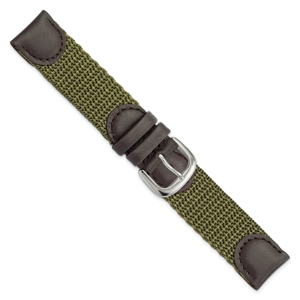 Olive Army-Style Watch Band in Leather with Quick-Release Bars - Sophia Jewelers
