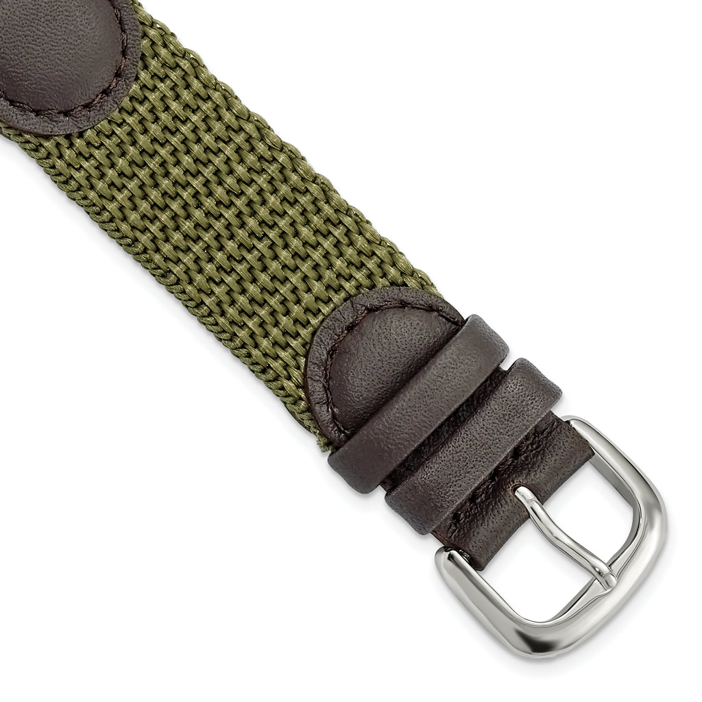 Olive Army-Style Nylon & Leather Watch Band, 18mm