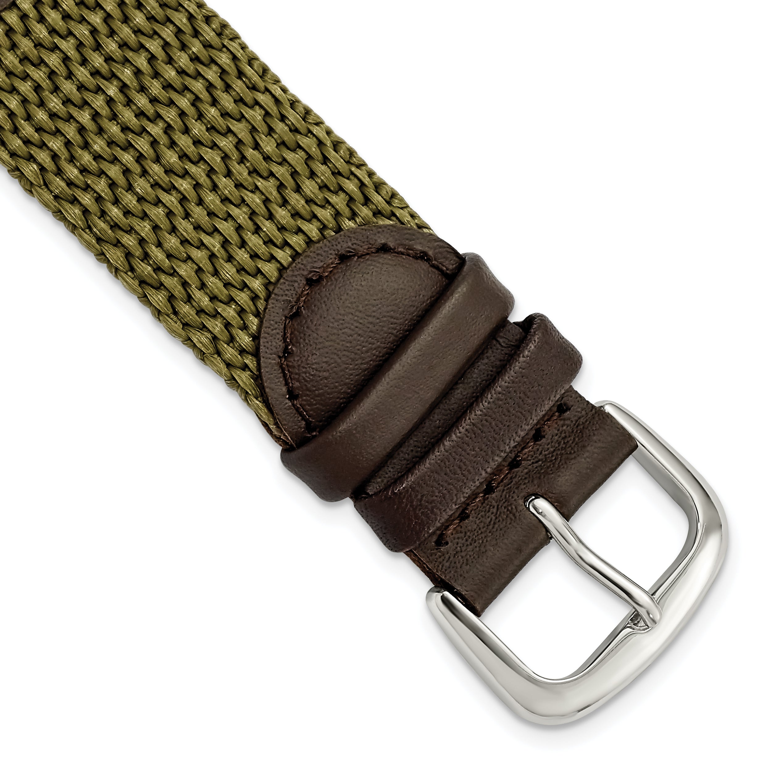 Olive Army-Style Nylon & Leather Watch Band, 18mm