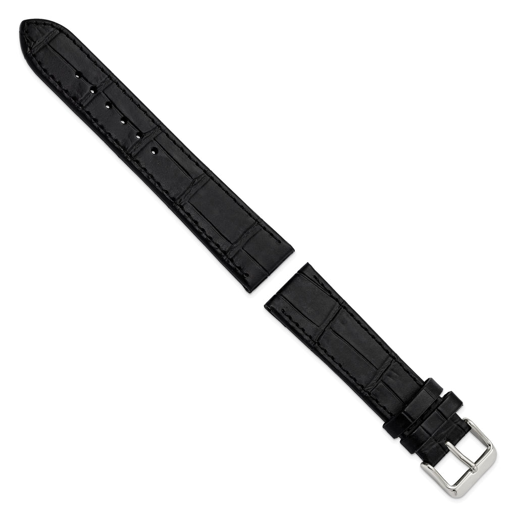 Gilden Black 20mm Matte Gator Grain Calfskin Leather with Stainless Steel Buckle 7.75 inch Watch Band
