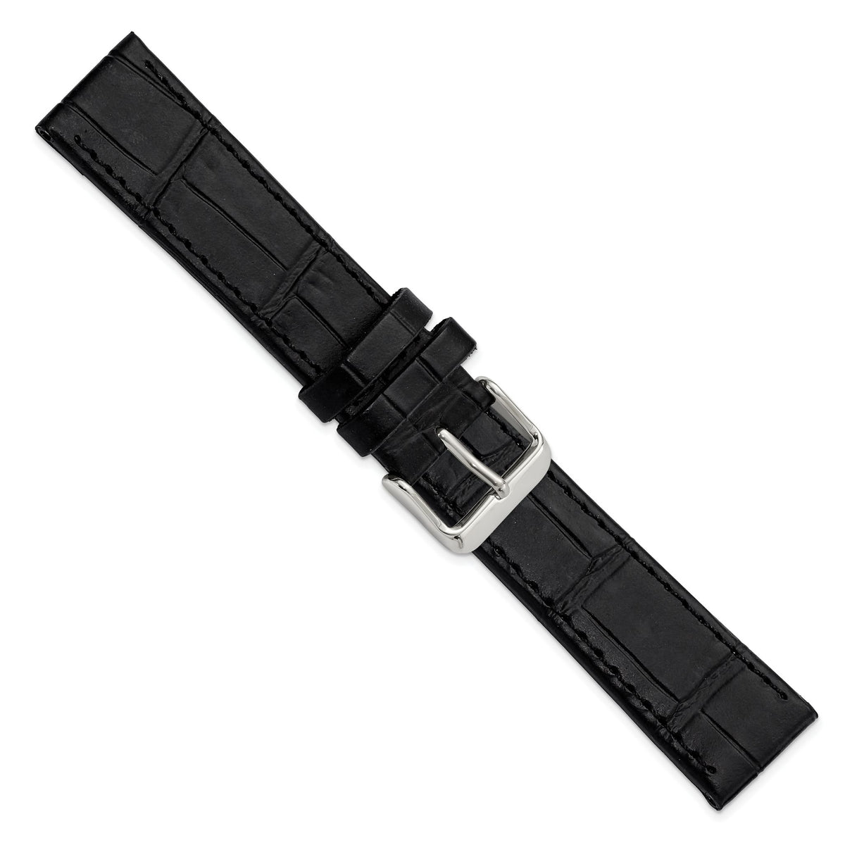 Gilden Black 20mm Matte Gator Grain Calfskin Leather with Stainless Steel Buckle 7.75 inch Watch Band