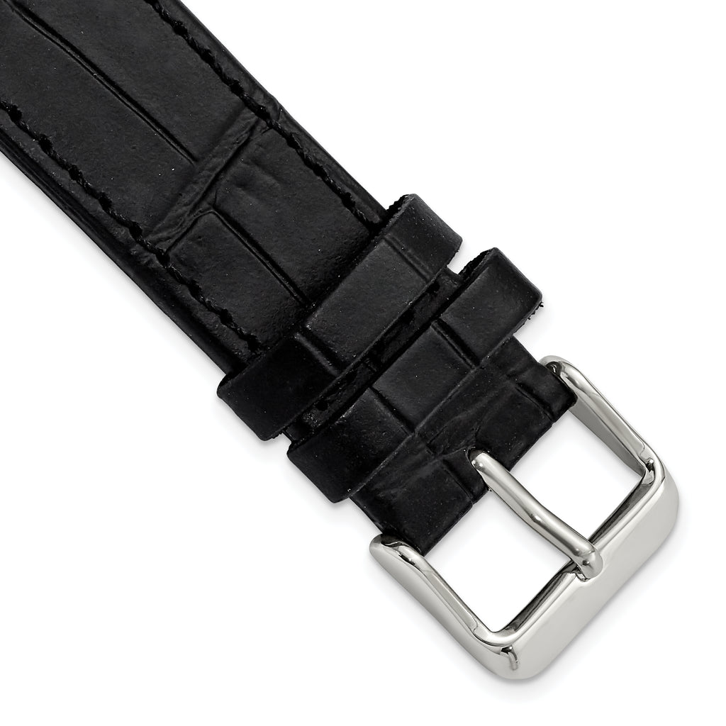 Black 18mm Matte Gator Grain Calfskin Leather with Stainless Steel Buckle 7.75 inch Watch Band