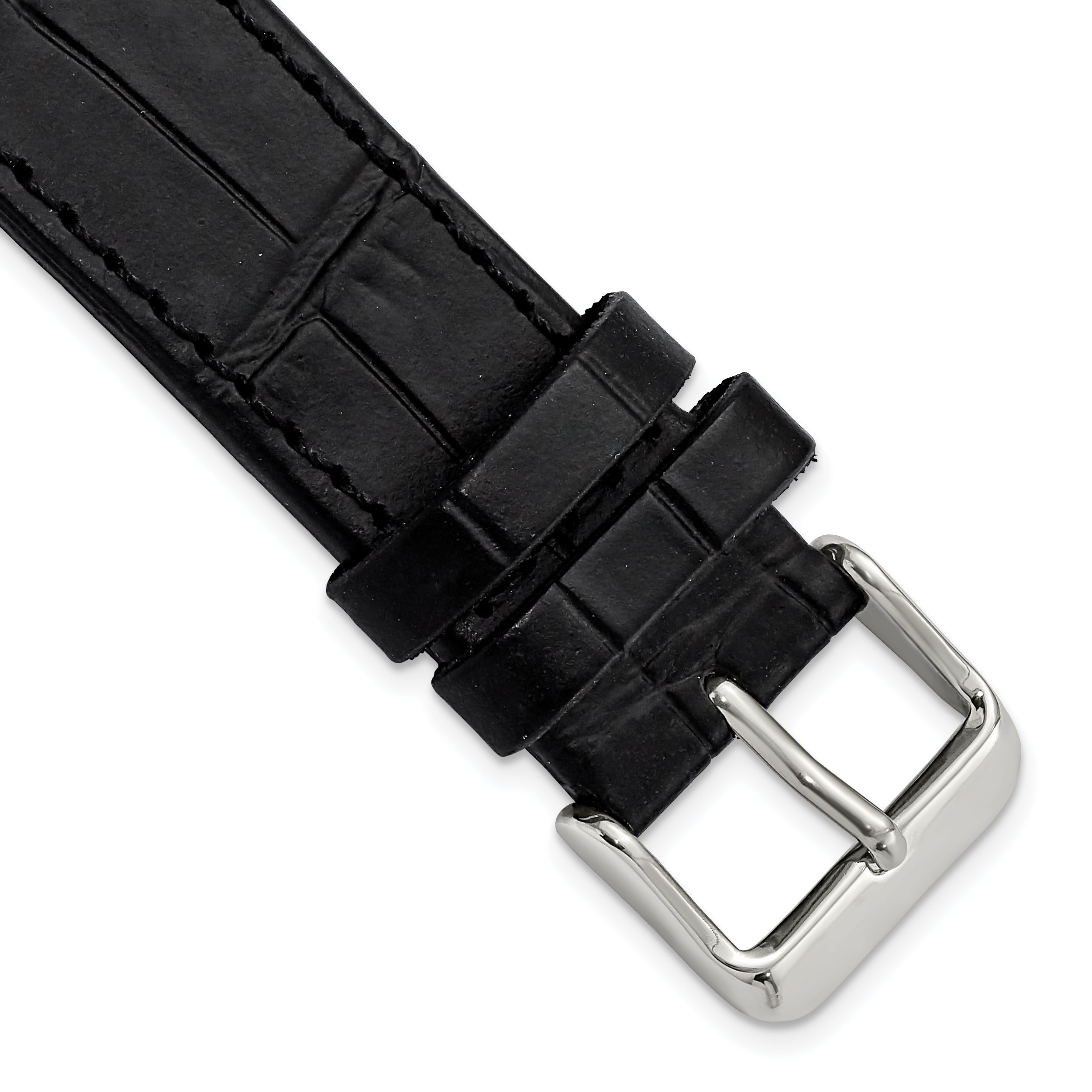 Black 18mm Matte Gator Grain Calfskin Leather with Stainless Steel Buckle 7.75 inch Watch Band
