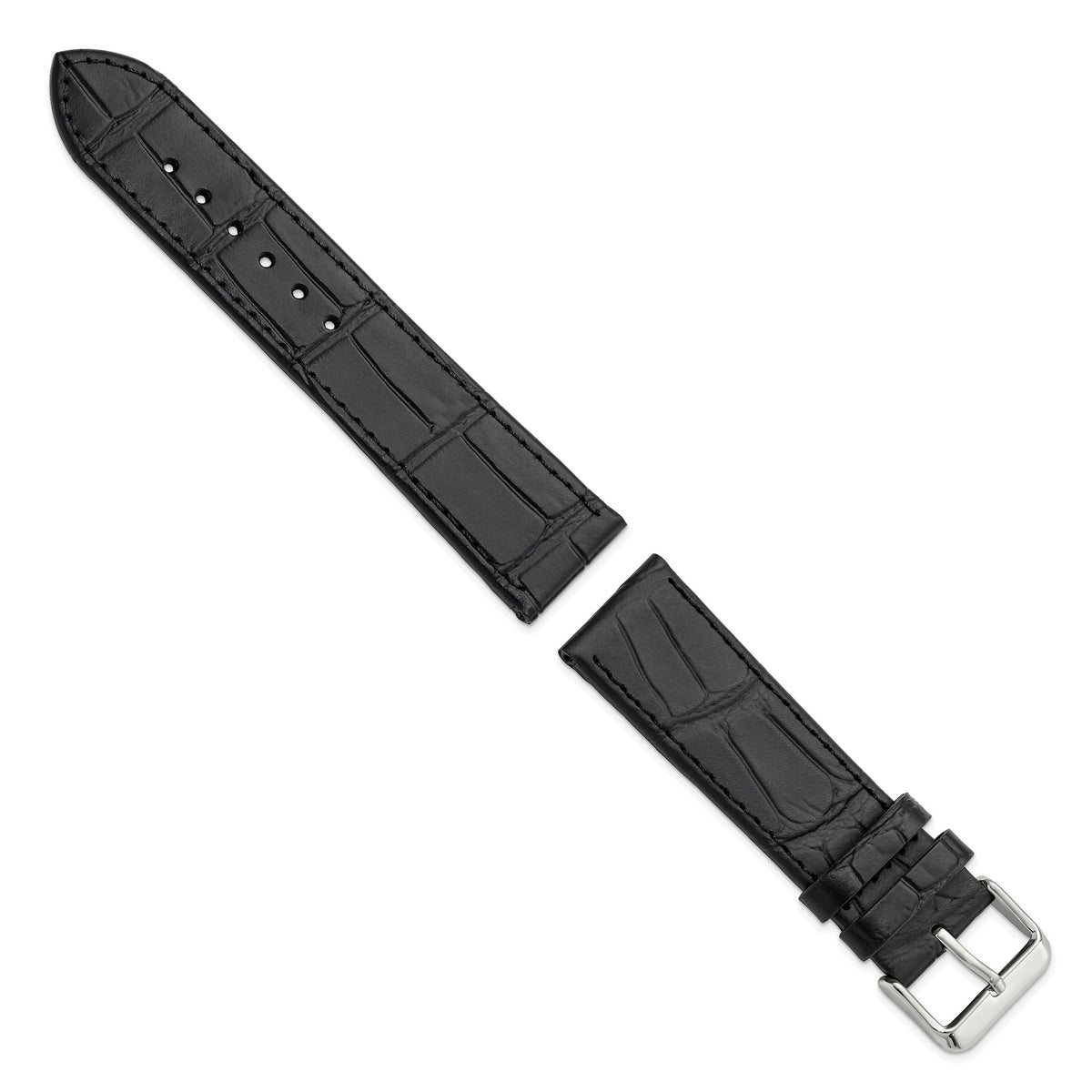 Gilden Black 22mm Matte Gator Grain Calfskin Leather with Stainless Steel Buckle 7.75 inch Watch Band
