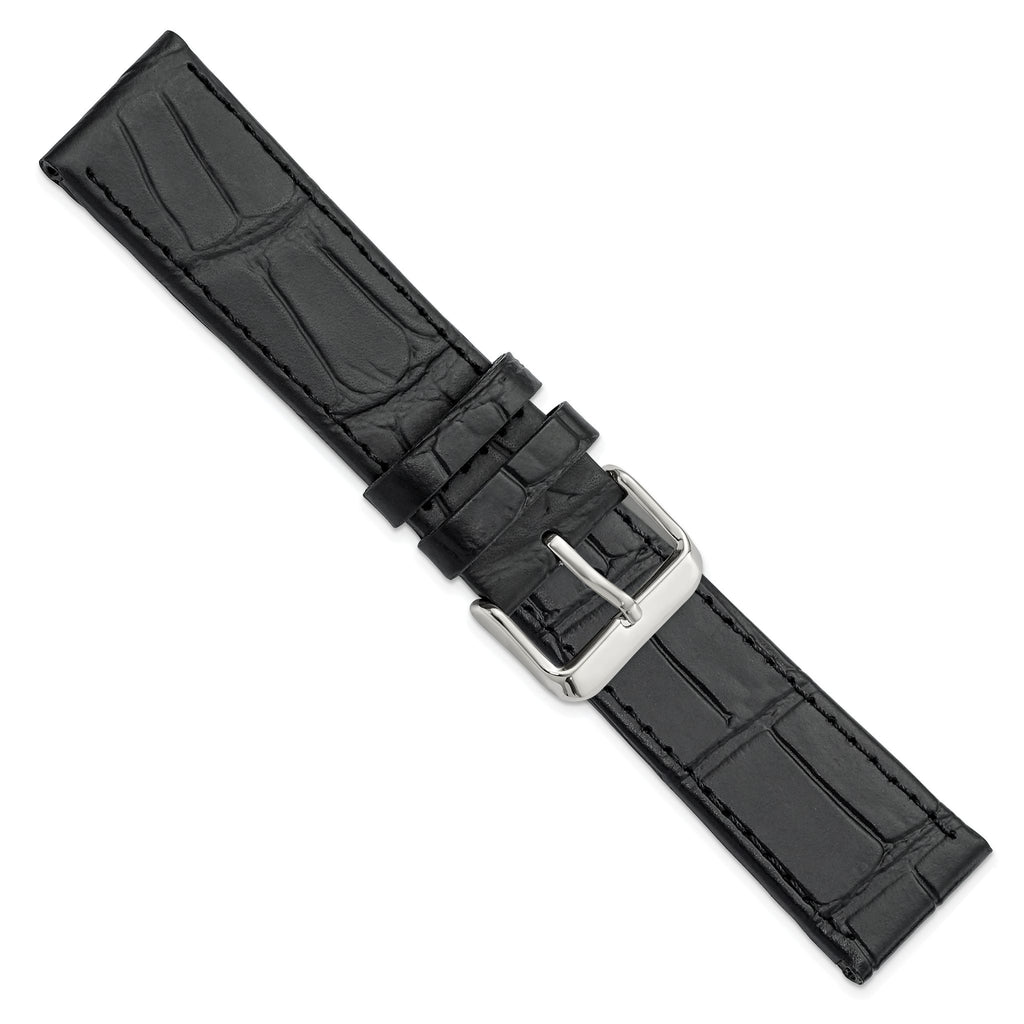 Gilden Black 22mm Matte Gator Grain Calfskin Leather with Stainless Steel Buckle 7.75 inch Watch Band
