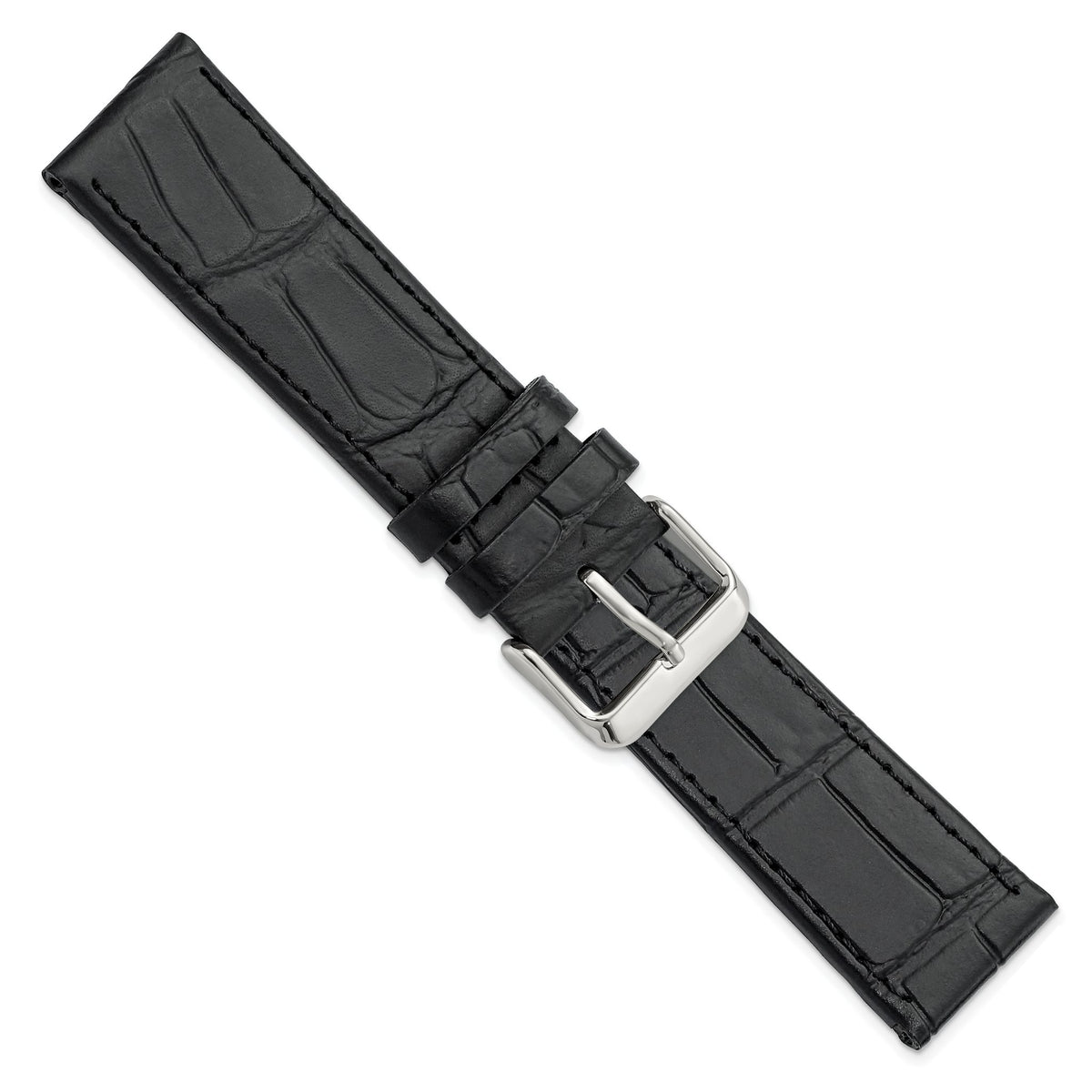 Gilden Black 22mm Matte Gator Grain Calfskin Leather with Stainless Steel Buckle 7.75 inch Watch Band
