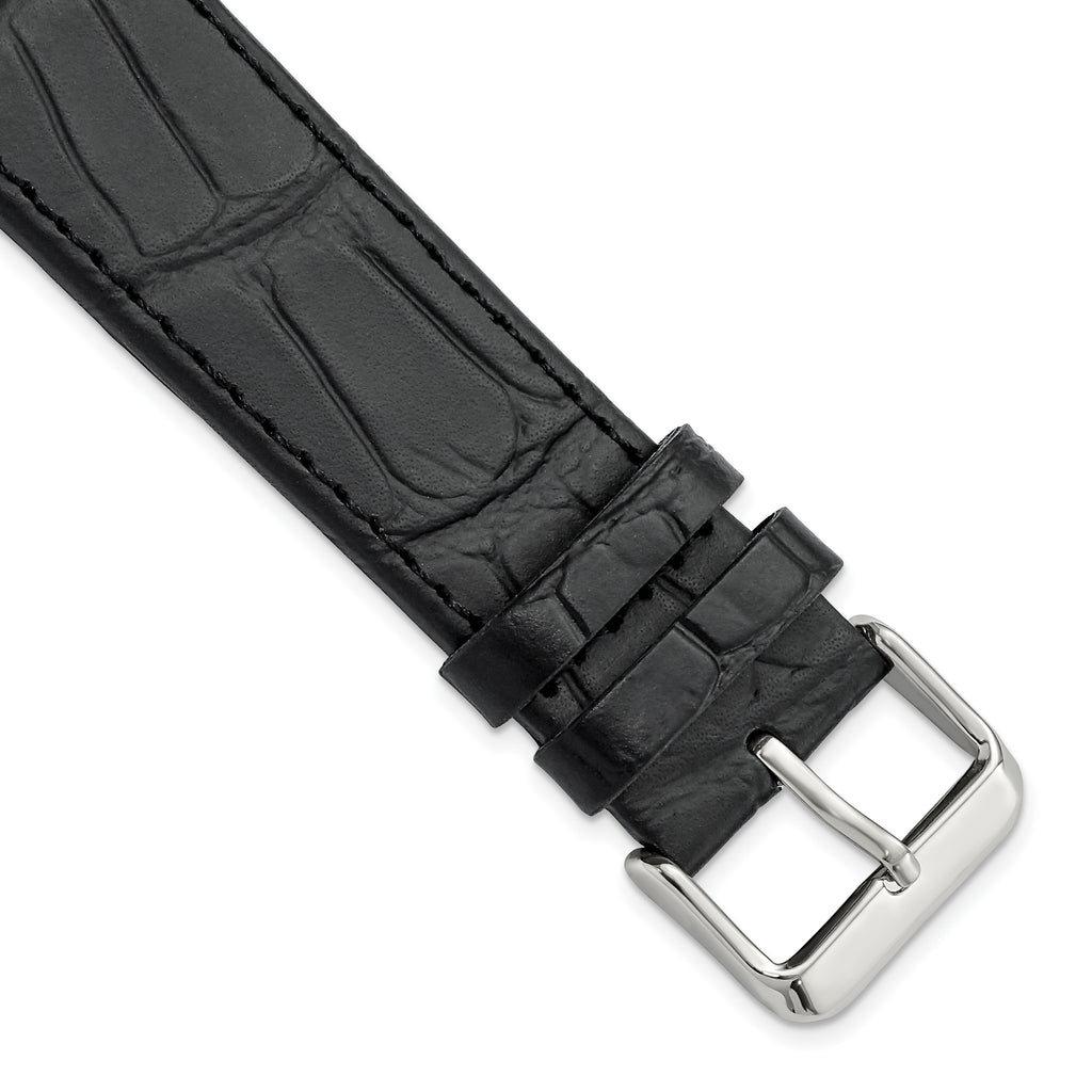 Black 18mm Matte Gator Grain Calfskin Leather with Stainless Steel Buckle 7.75 inch Watch Band