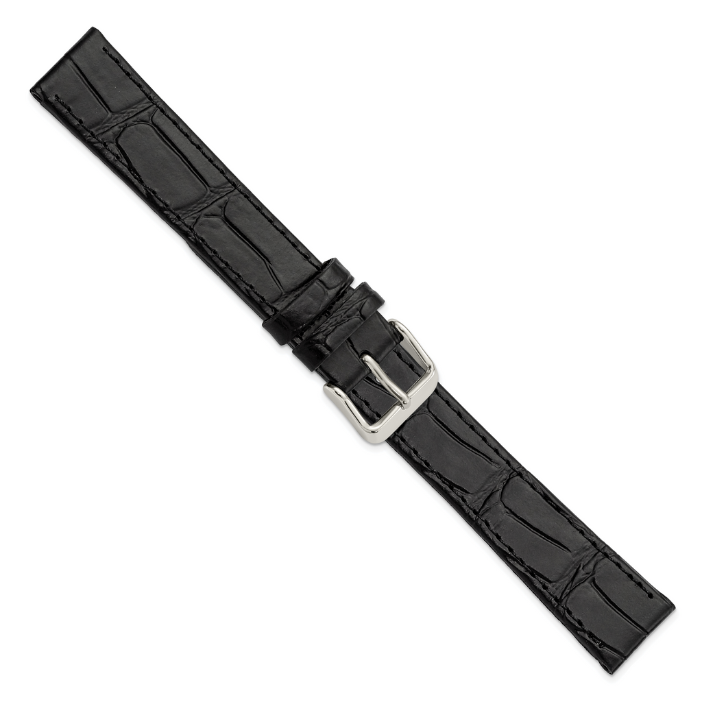 18mm Extra-Long Black Matte Gator Grain Calfskin Leather with Stainless Steel Buckle 8.25 inch Watch - Sophia Jewelers