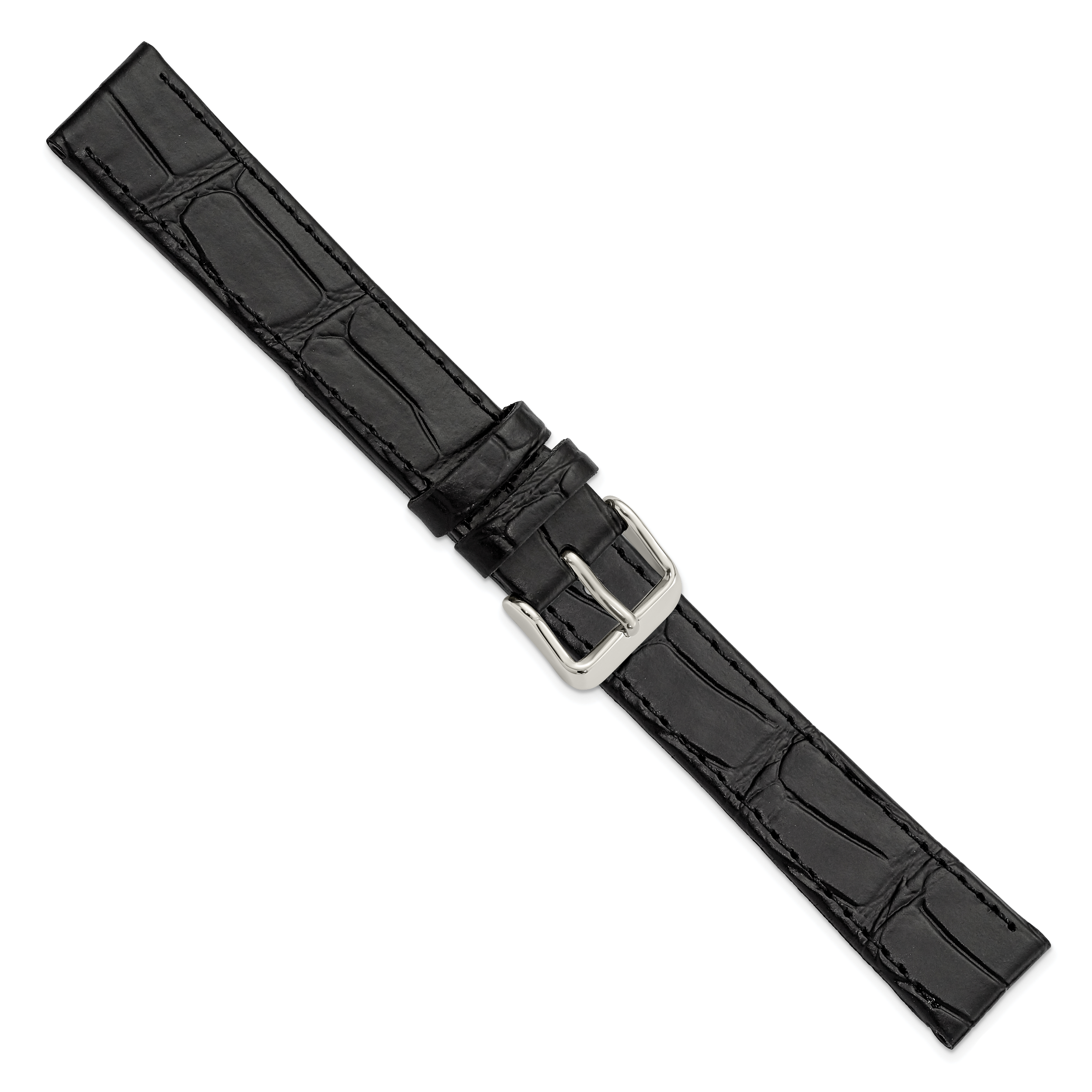 18mm Extra-Long Black Matte Gator Grain Calfskin Leather with Stainless Steel Buckle 8.25 inch Watch - Sophia Jewelers