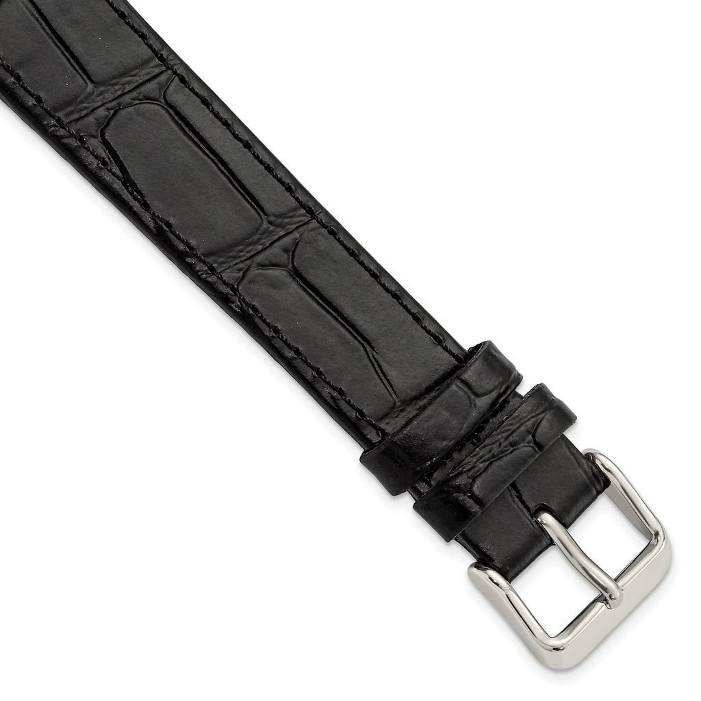 18mm Extra-Long Black Matte Gator Grain Calfskin Leather with Stainless Steel Buckle 8.25 inch Watch - Sophia Jewelers