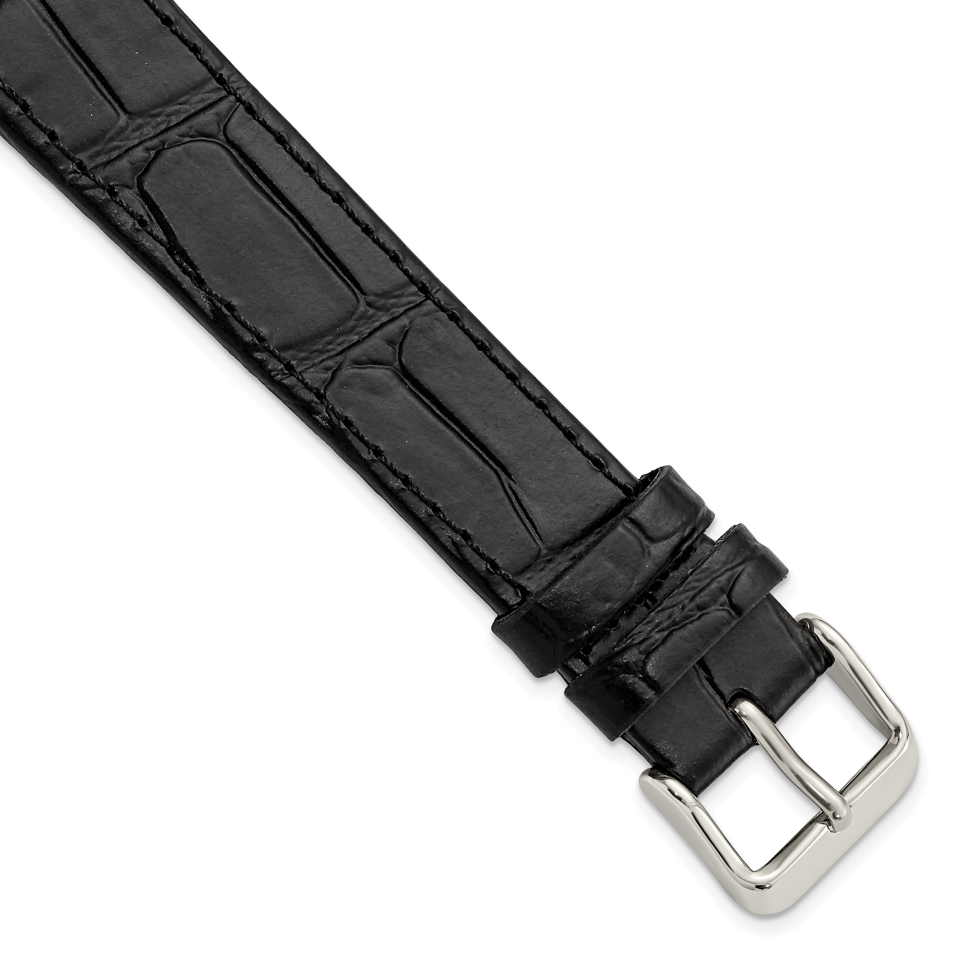 18mm Extra-Long Black Matte Gator Grain Calfskin Leather with Stainless Steel Buckle 8.25 inch Watch - Sophia Jewelers