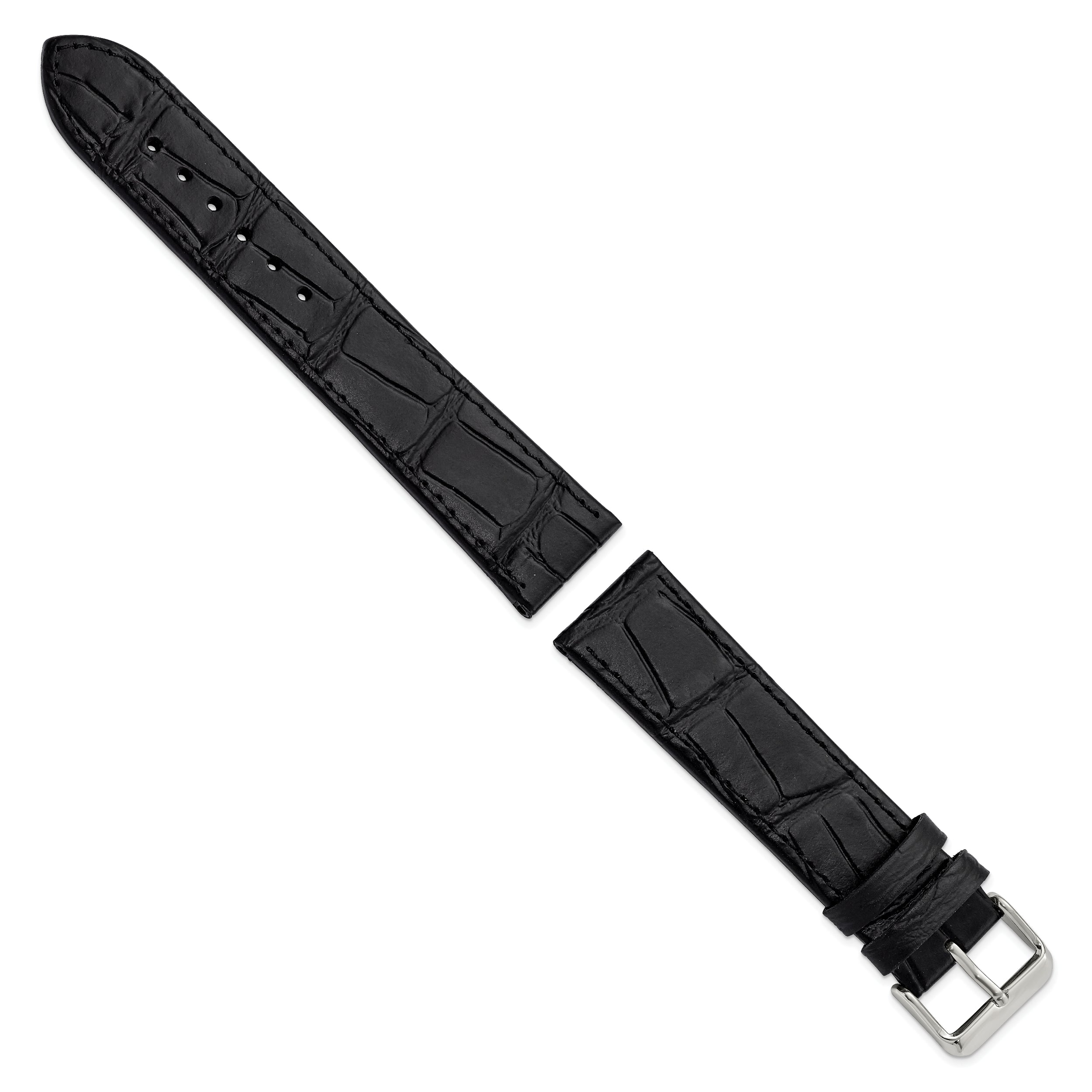 22mm X-Long Black Matte Gator Grain Calfskin Leather with Stainless Steel Buckle 8.25 inch Watch Band