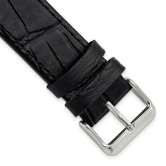 22mm X-Long Black Matte Gator Grain Calfskin Leather with Stainless Steel Buckle 8.25 inch Watch Band