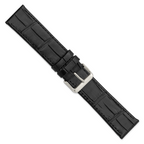 Black Calfskin Leather Watch Band with Silver-Tone Buckle 24mm
