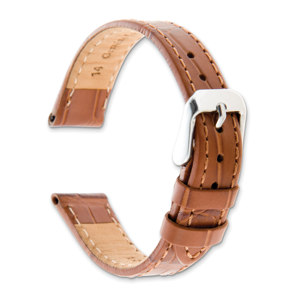12mm Light Brown Matte Gator Grain Calfskin Leather with Stainless Steel Buckle 7.25 inch Watch Band - Sophia Jewelers