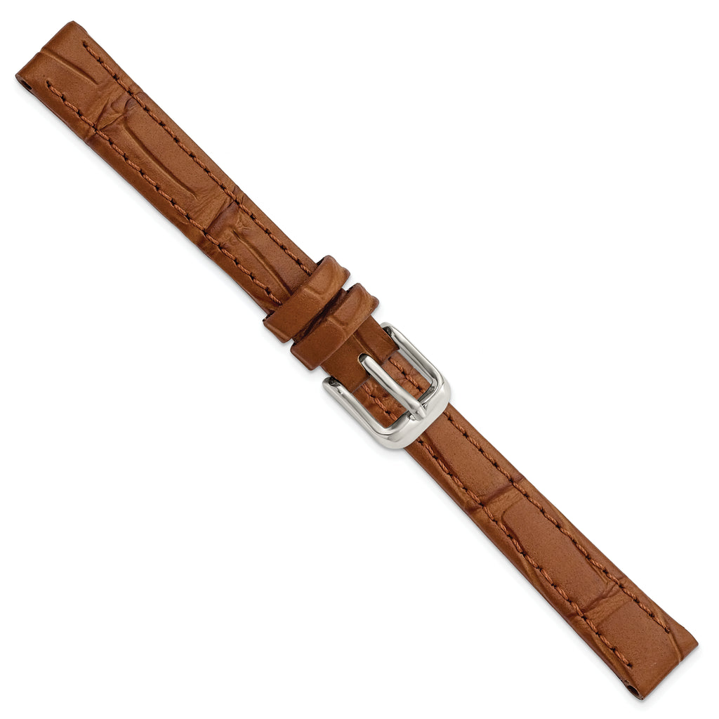12mm Light Brown Matte Gator Grain Calfskin Leather with Stainless Steel Buckle 7.25 inch Watch Band - Sophia Jewelers