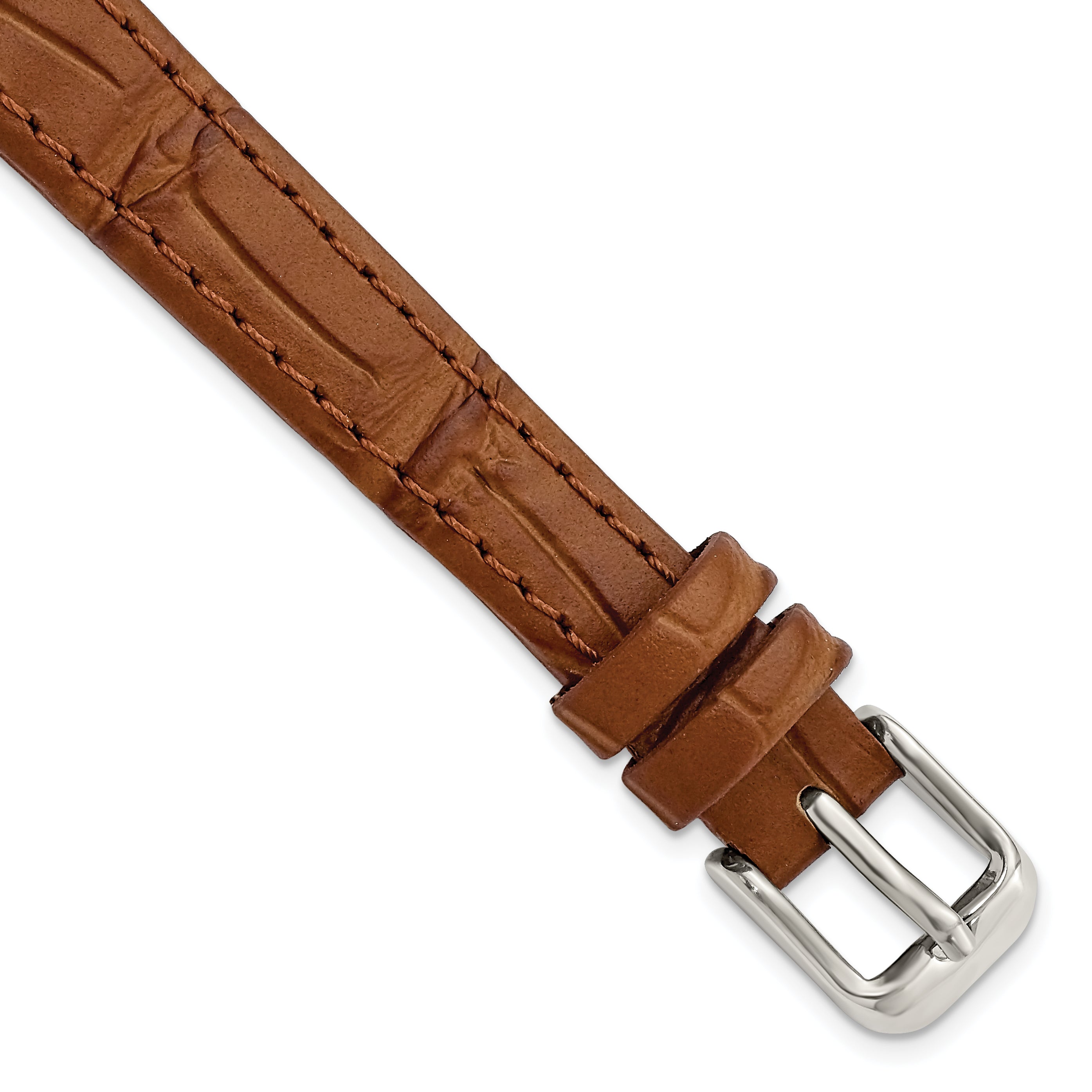12mm Light Brown Matte Gator Grain Calfskin Leather with Stainless Steel Buckle 7.25 inch Watch Band - Sophia Jewelers