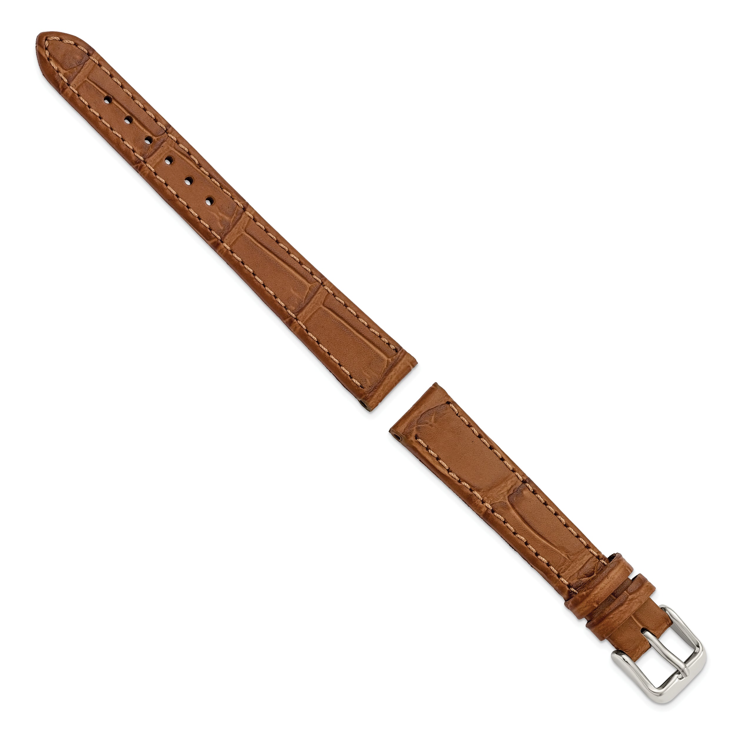 14mm Light Brown Matte Gator Grain Calfskin Leather with Stainless Steel Buckle 7.25 inch Watch Band