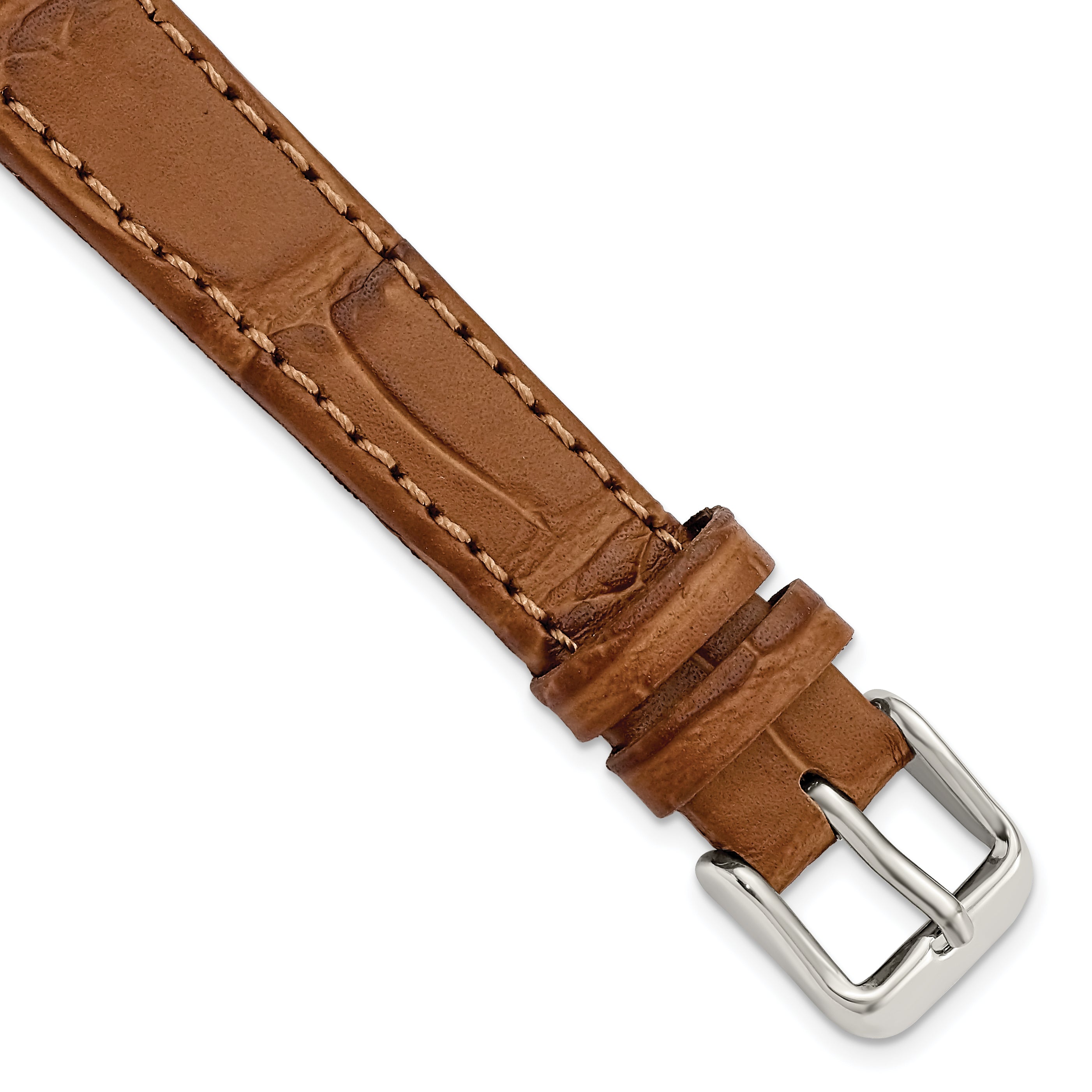 14mm Light Brown Matte Gator Grain Calfskin Leather with Stainless Steel Buckle 7.25 inch Watch Band
