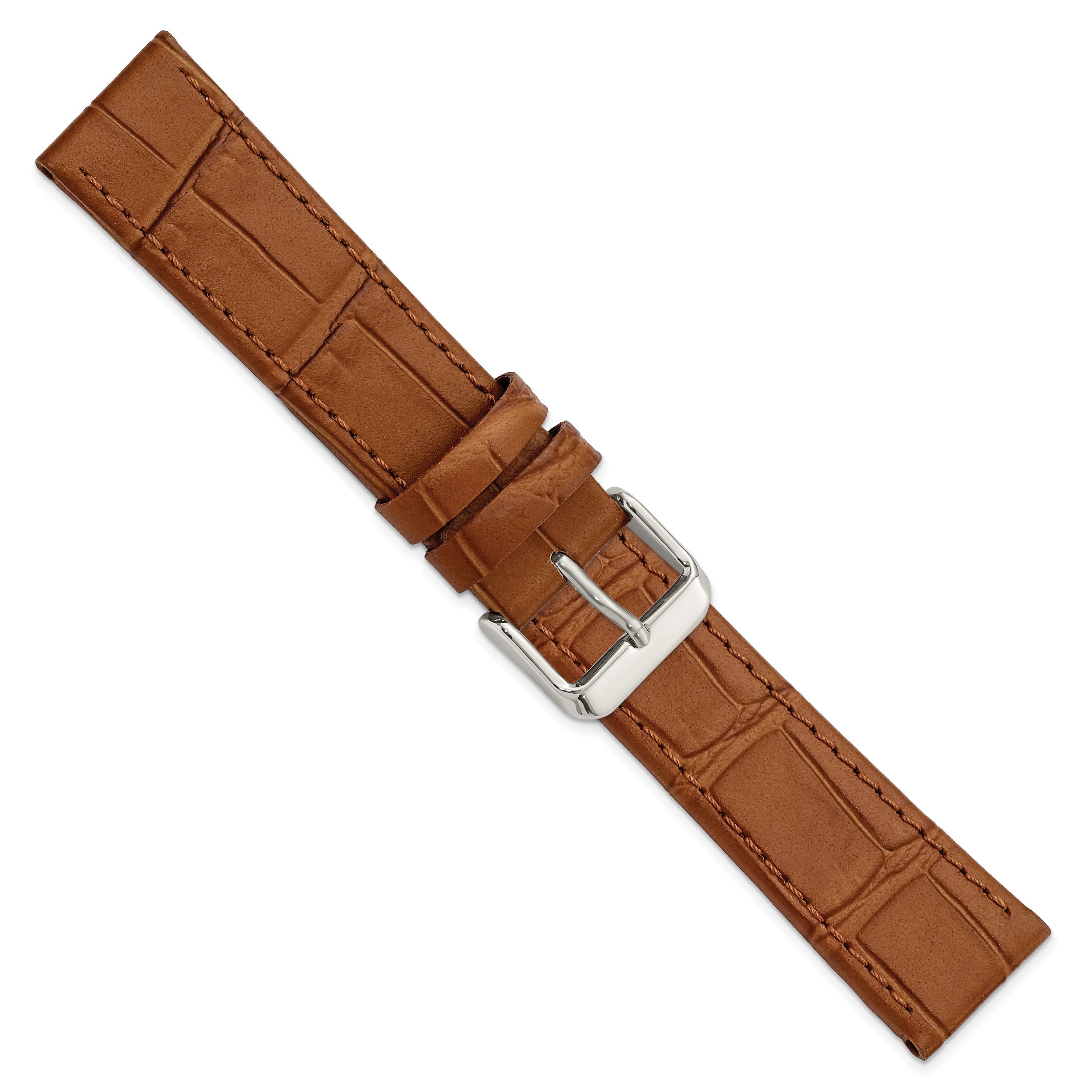 20mm Light Brown Matte Gator Grain Calfskin Leather with Stainless Steel Buckle 7.75 inch Watch Band