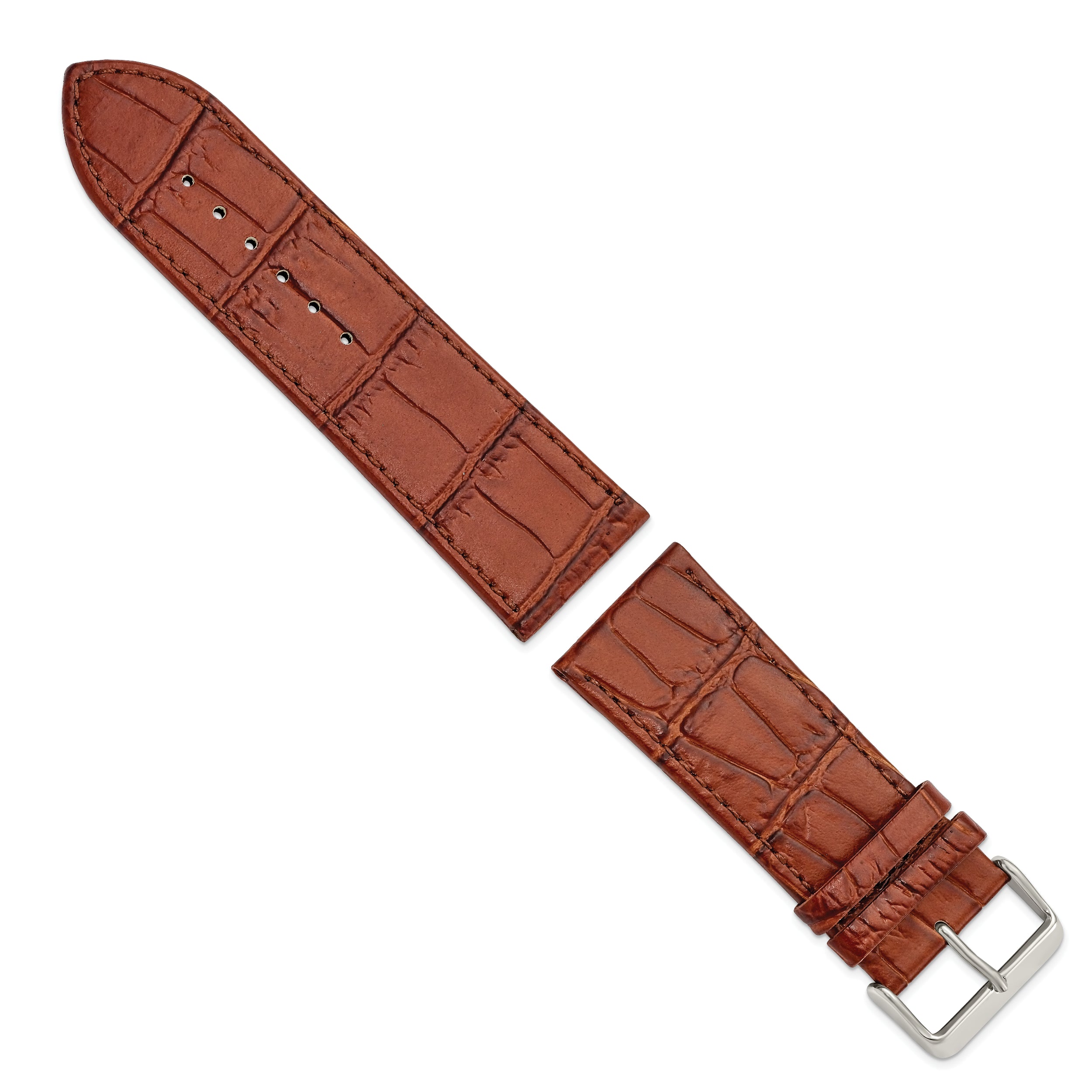 28mm Light Brown Matte Gator Grain Calfskin Leather with Stainless Steel Buckle 7.75 inch Watch Band