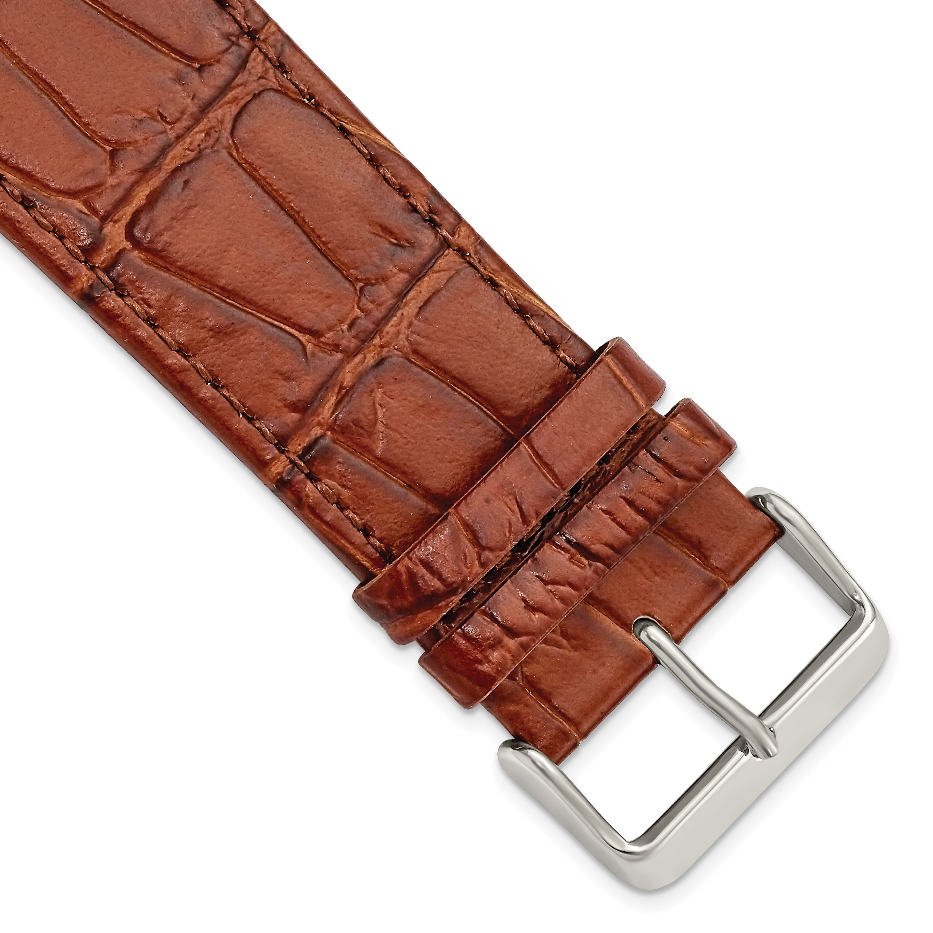 28mm Light Brown Matte Gator Grain Calfskin Leather with Stainless Steel Buckle 7.75 inch Watch Band
