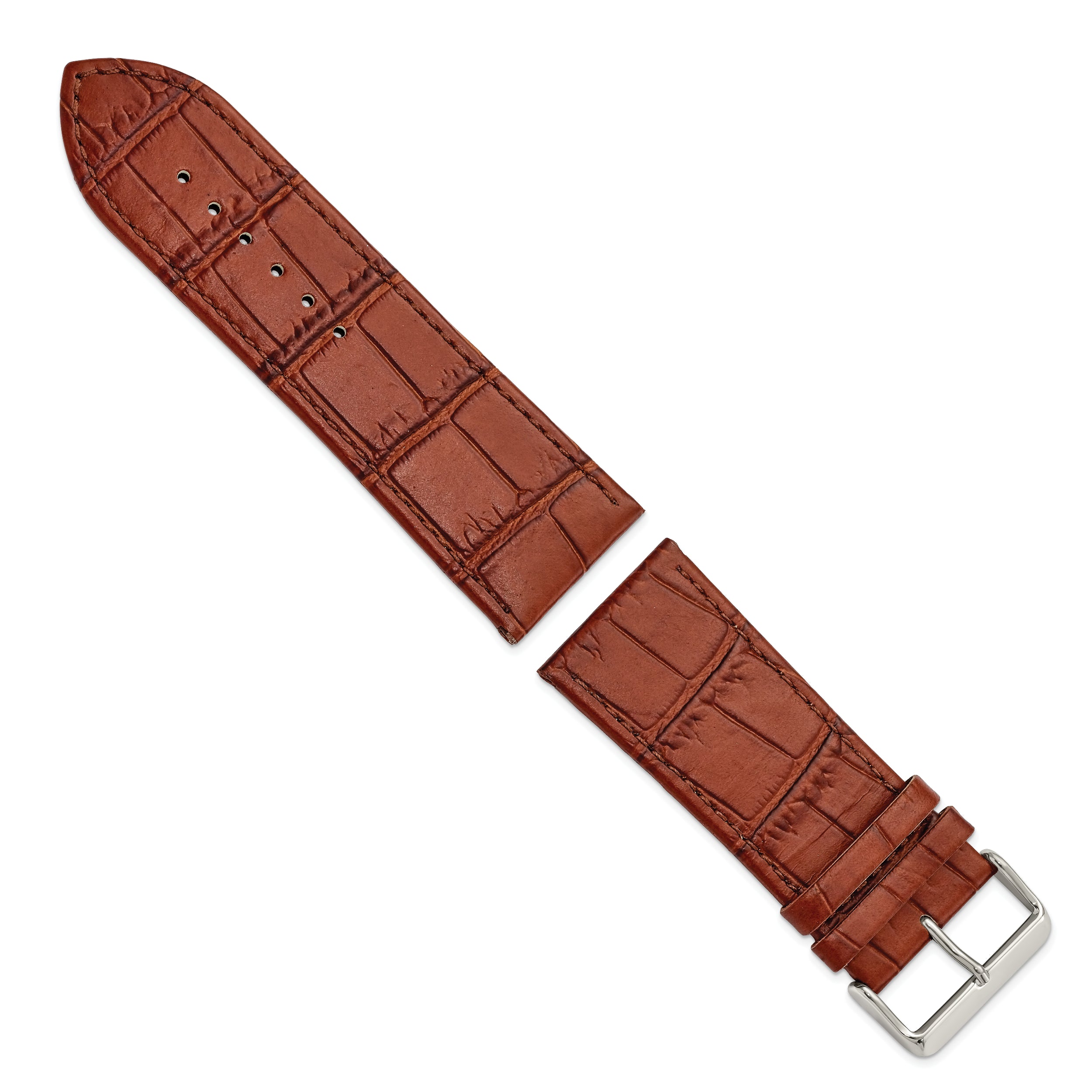 30mm Light Brown Matte Gator Grain Calfskin Leather with Stainless Steel Buckle 7.75 inch Watch Band