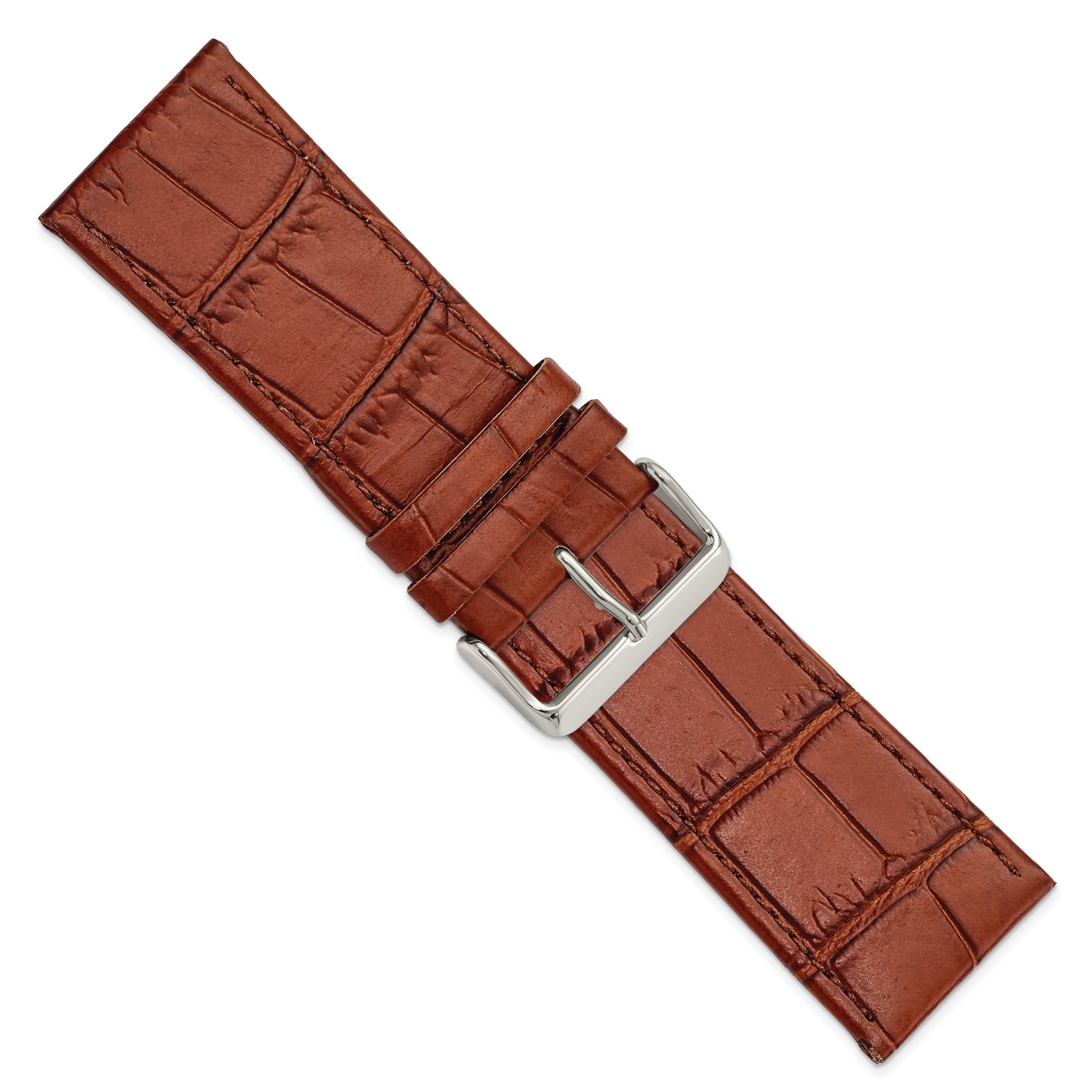 30mm Light Brown Matte Gator Grain Calfskin Leather with Stainless Steel Buckle 7.75 inch Watch Band
