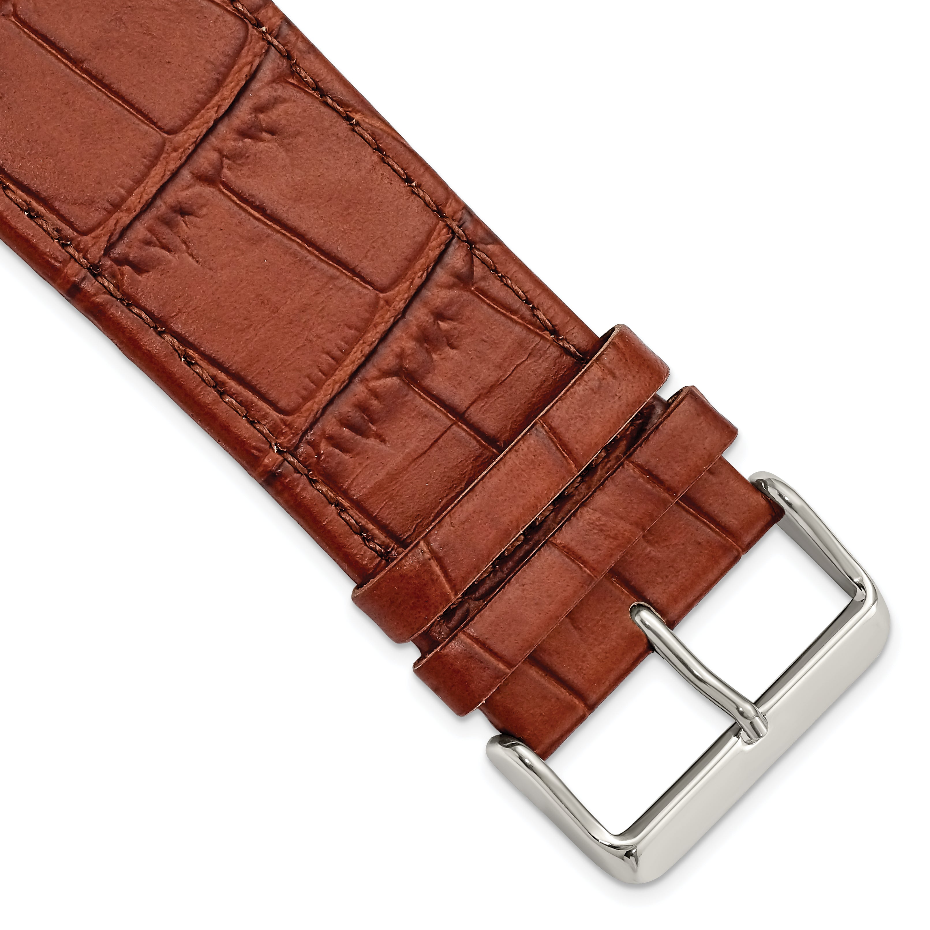 30mm Light Brown Matte Gator Grain Calfskin Leather with Stainless Steel Buckle 7.75 inch Watch Band