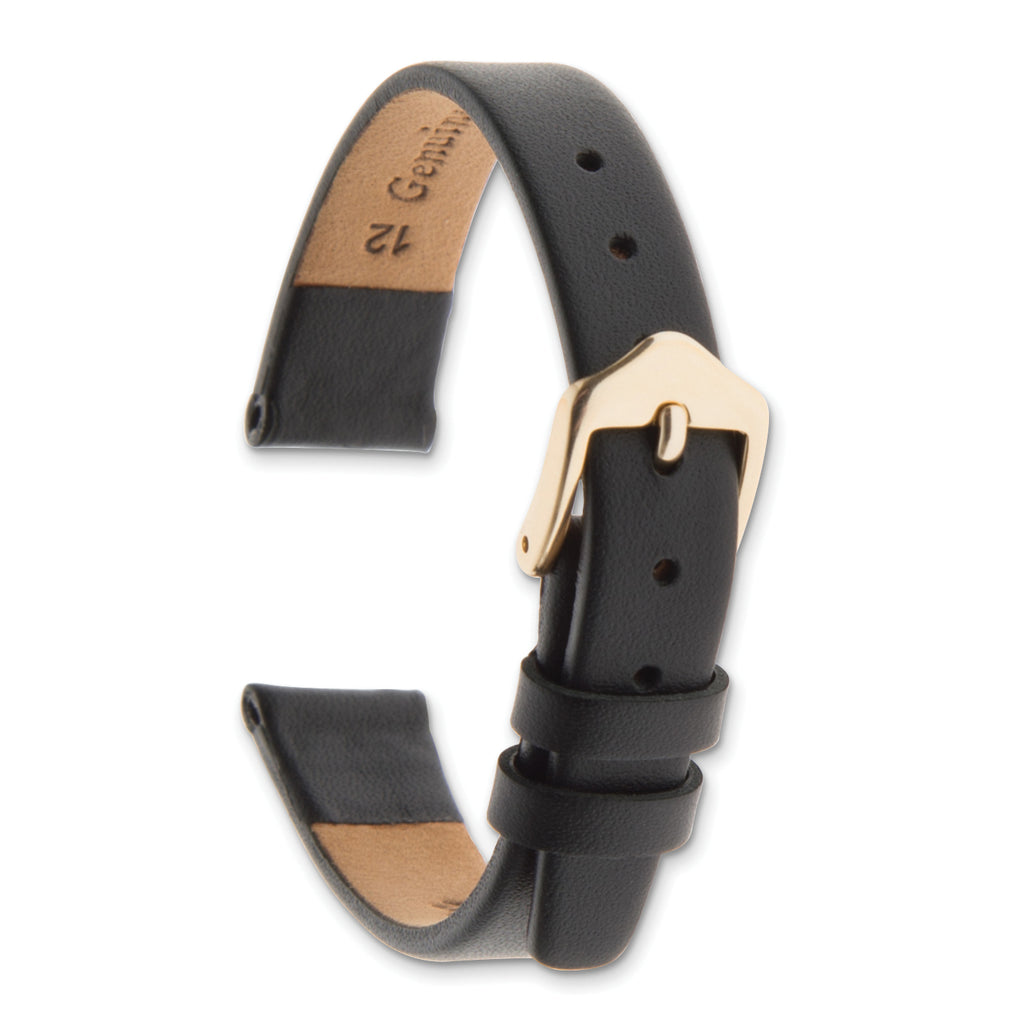 10mm Black Classic Calfskin Leather with Gold-tone Aluminum Buckle 6.5 inch Watch Band - Sophia Jewelers