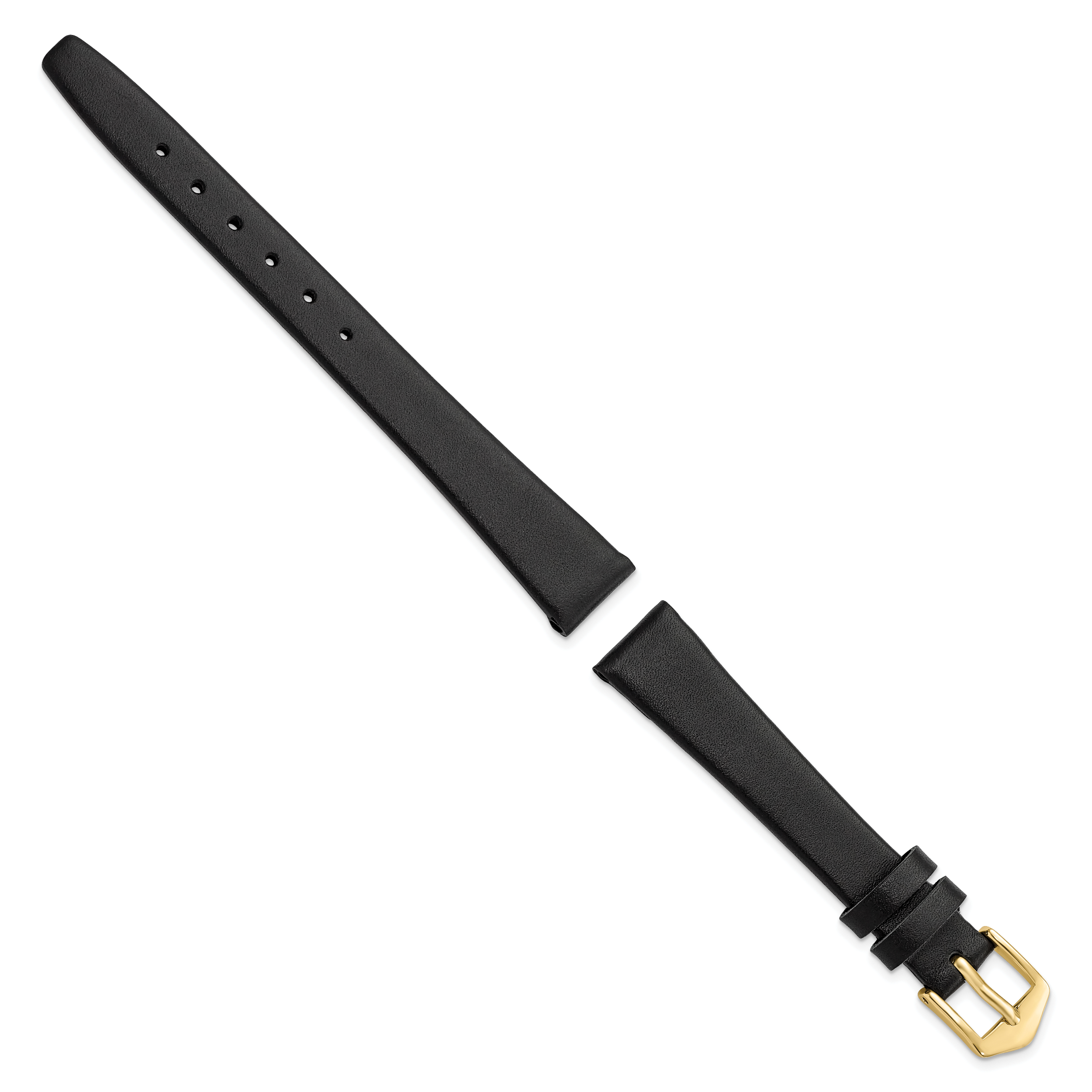 Black Calfskin Leather Watch Band with Gold-Tone Buckle 13mm