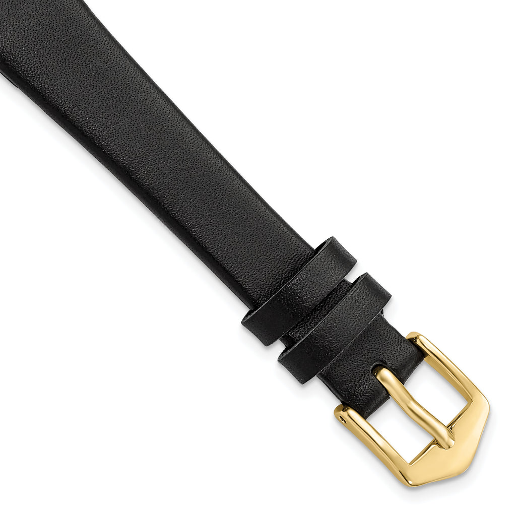 Black Calfskin Leather Watch Band with Gold-Tone Buckle 13mm
