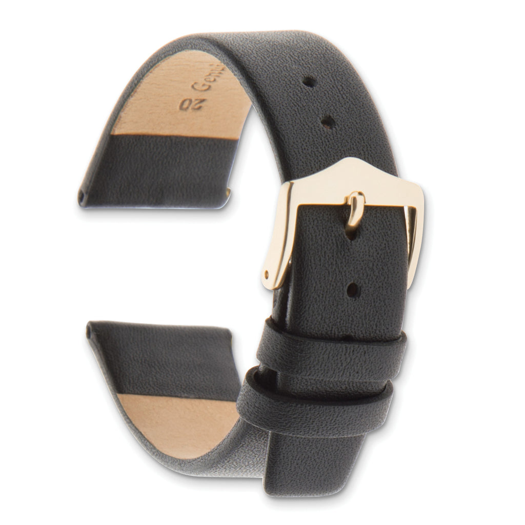 Black Calfskin Leather Watch Band with Gold-Tone Buckle, 12mm - Sophia Jewelers