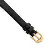 Black Calfskin Leather Watch Band with Gold-Tone Buckle, 12mm - Sophia Jewelers