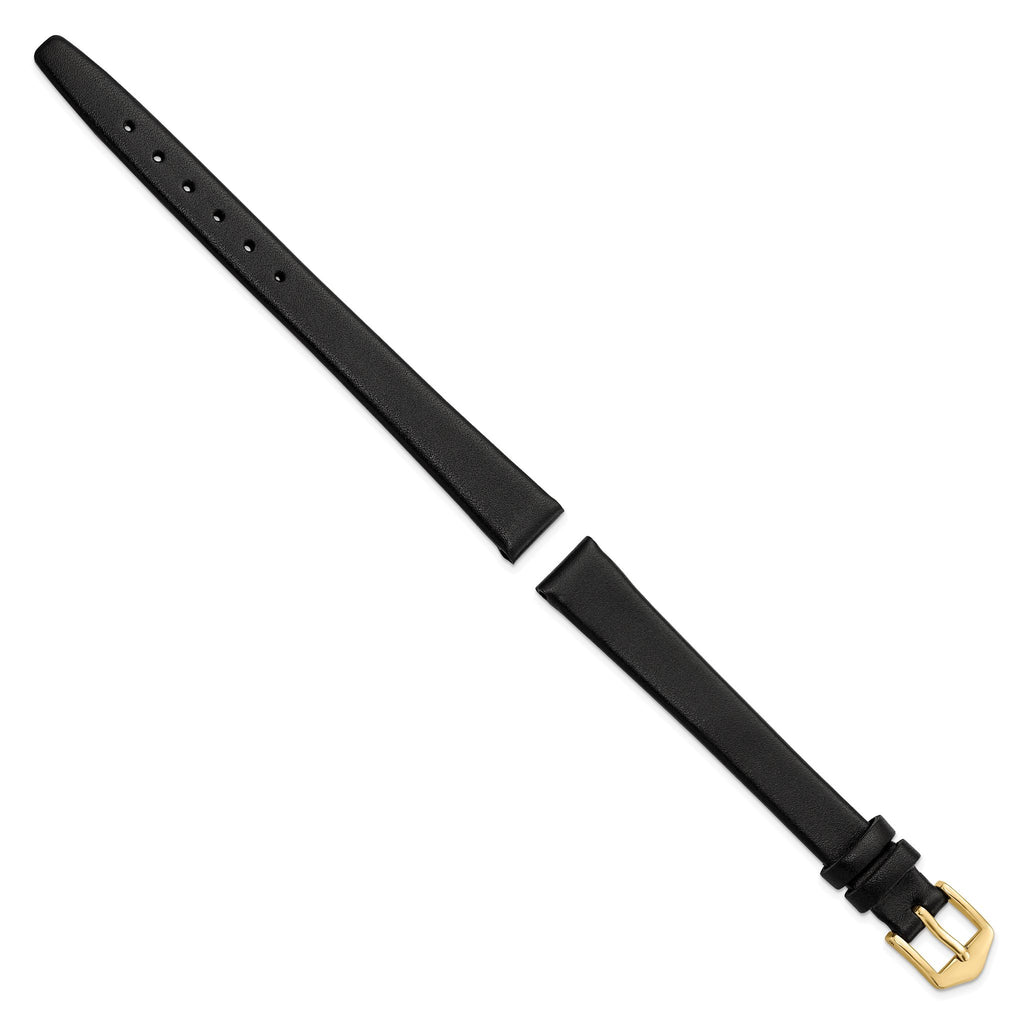 Black Calfskin Leather Watch Band with Gold-Tone Buckle, 12mm - Sophia Jewelers