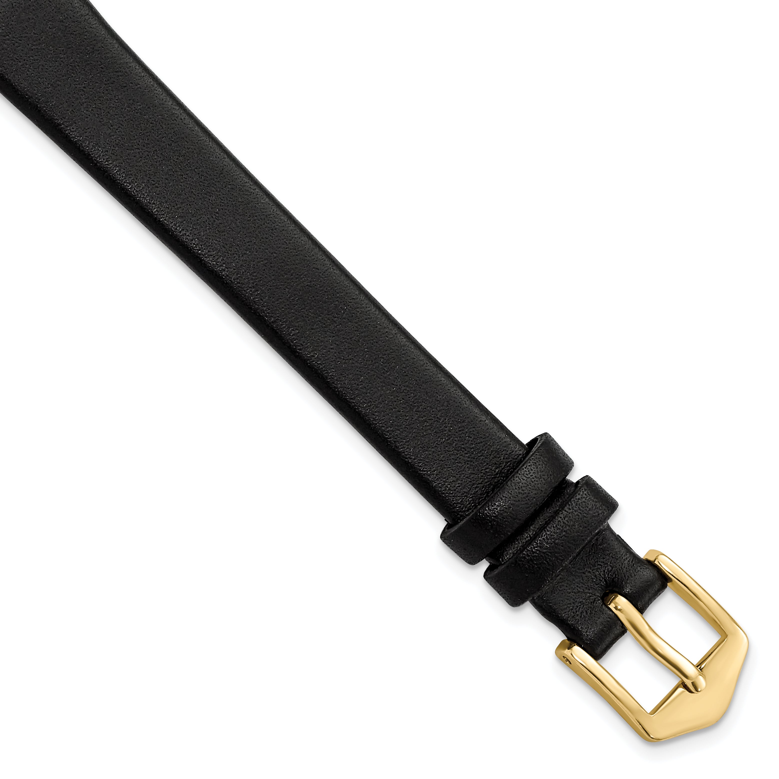 10mm Long Black Calfskin Leather with Gold-tone Aluminum Buckle 7.8 inch Watch Band
