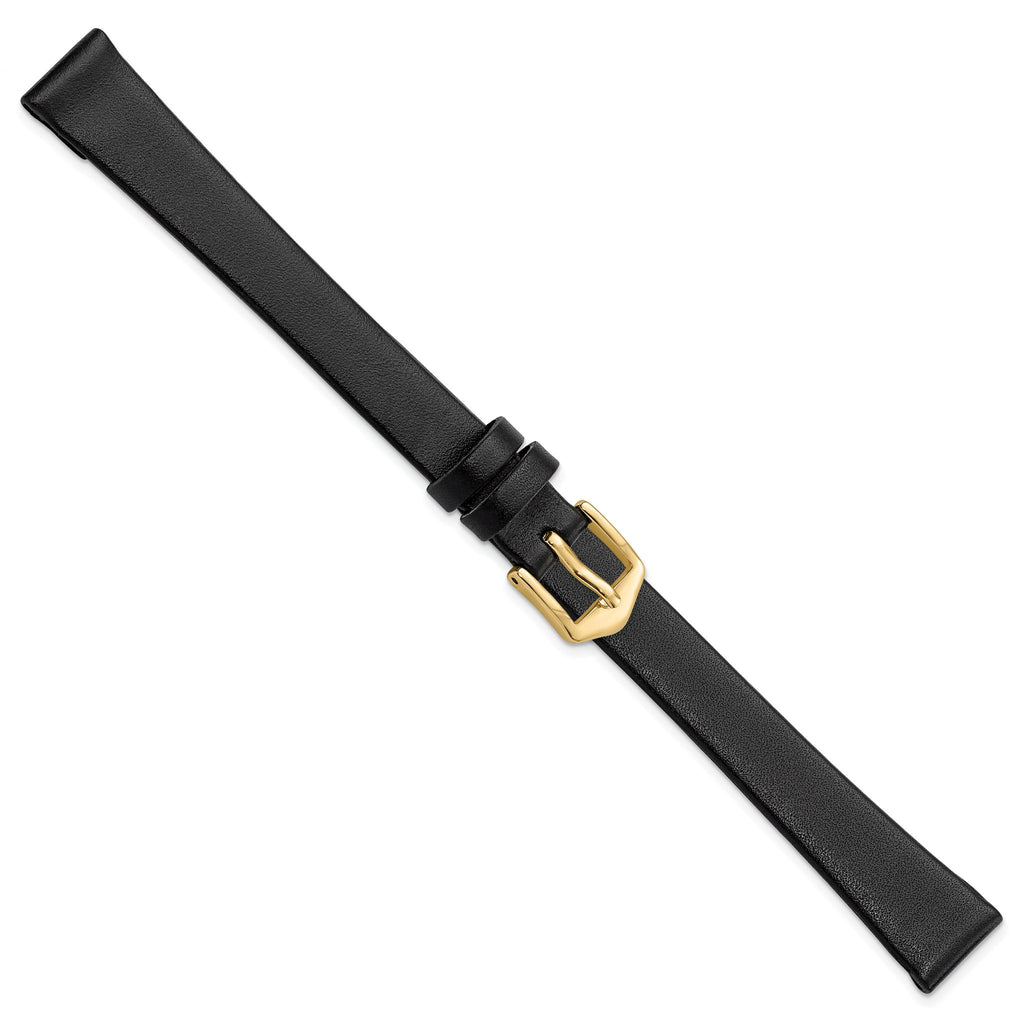 Black Calfskin Leather Watch Band with Gold-Tone Buckle, 12mm - Sophia Jewelers