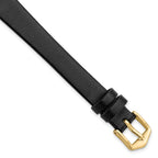 10mm Long Black Calfskin Leather with Gold-tone Aluminum Buckle 7.8 inch Watch Band