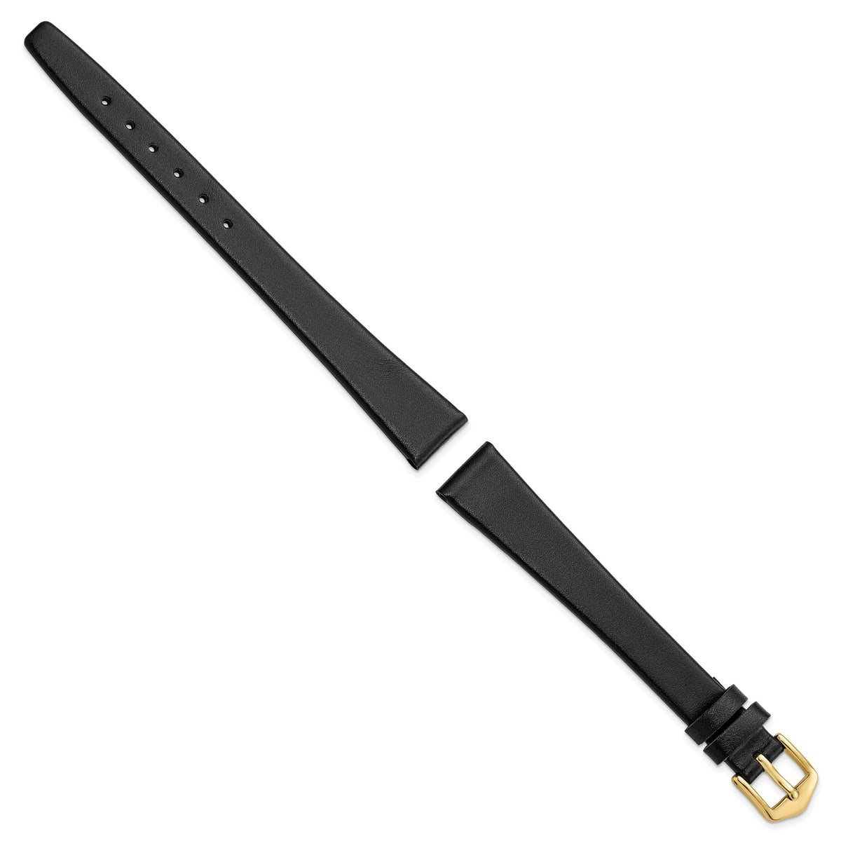Black Calfskin Leather Watch Band with Gold-Tone Buckle, 12mm - Sophia Jewelers