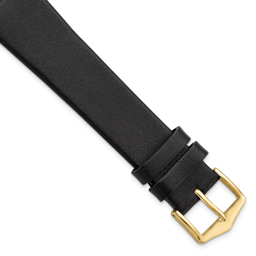 10mm Long Black Calfskin Leather with Gold-tone Aluminum Buckle 7.8 inch Watch Band