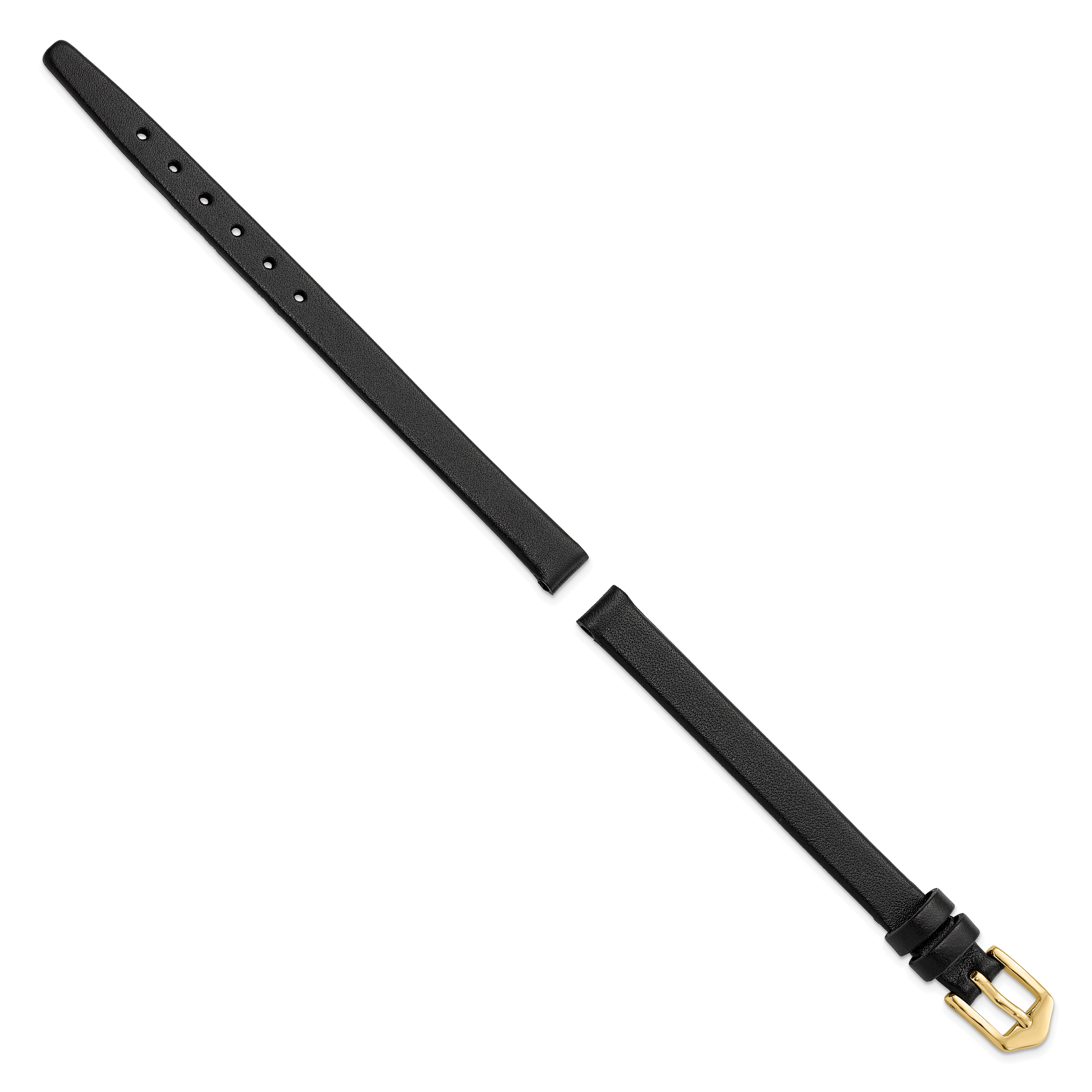 Long 8mm Black Calfskin Leather with Gold-tone Aluminum Buckle 7.8 inch Watch Band