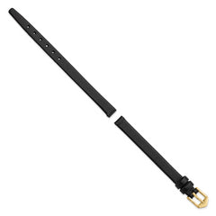 Gilden Long 8mm Black Calfskin Leather with Gold-tone Aluminum Buckle 7.8 inch Watch Band