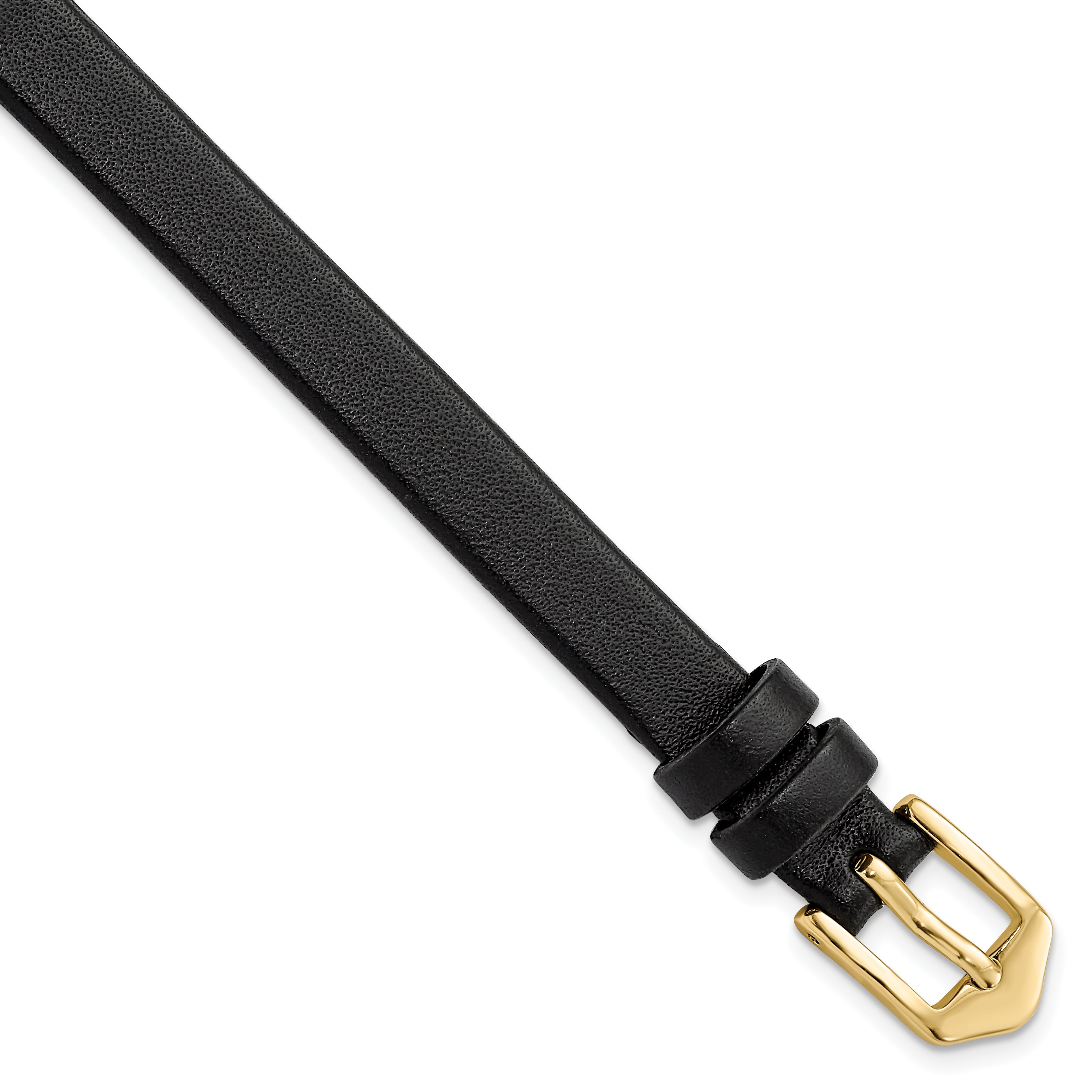 Long 8mm Black Calfskin Leather with Gold-tone Aluminum Buckle 7.8 inch Watch Band