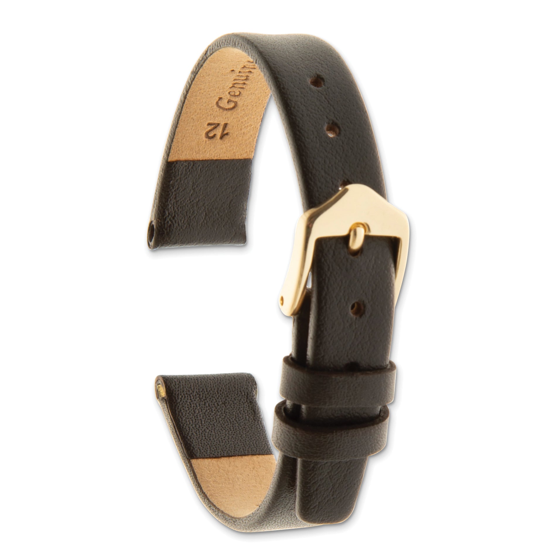 18mm Dark Brown Classic Calfskin Leather with Gold-tone Aluminum Buckle 7.4 inch Watch Band