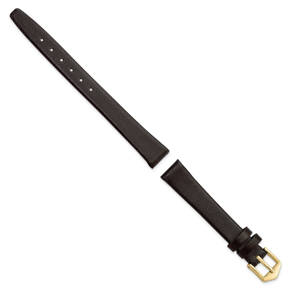 Brown Calfskin Leather Watch Band with Gold-Tone Buckle 10mm