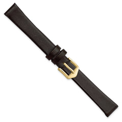 14mm Dark Brown Classic Calfskin Leather with Gold-tone Aluminum Buckle 6.6 inch Watch Band