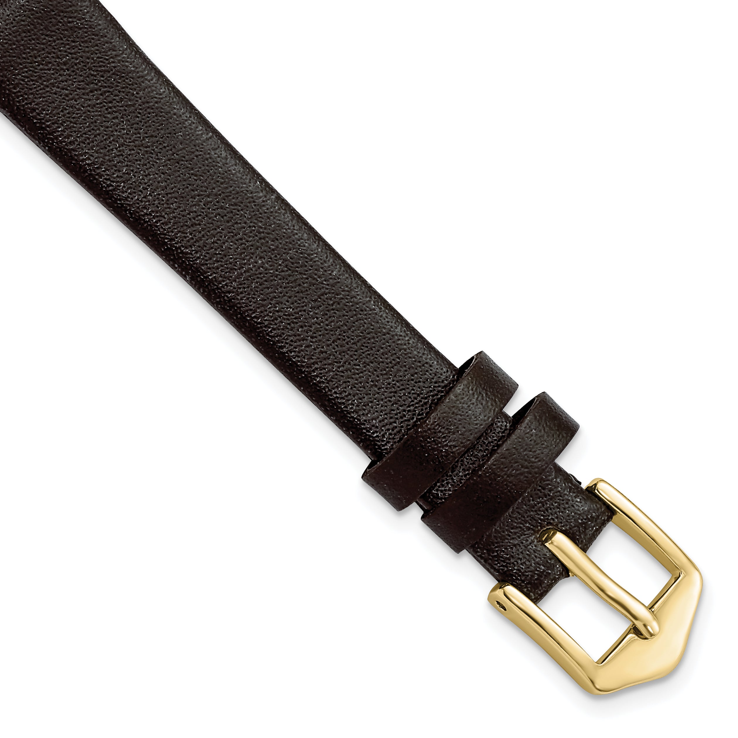 12mm Dark Brown Classic Calfskin Leather with Gold-tone Aluminum Buckle 6.6 inch Watch Band - Sophia Jewelers