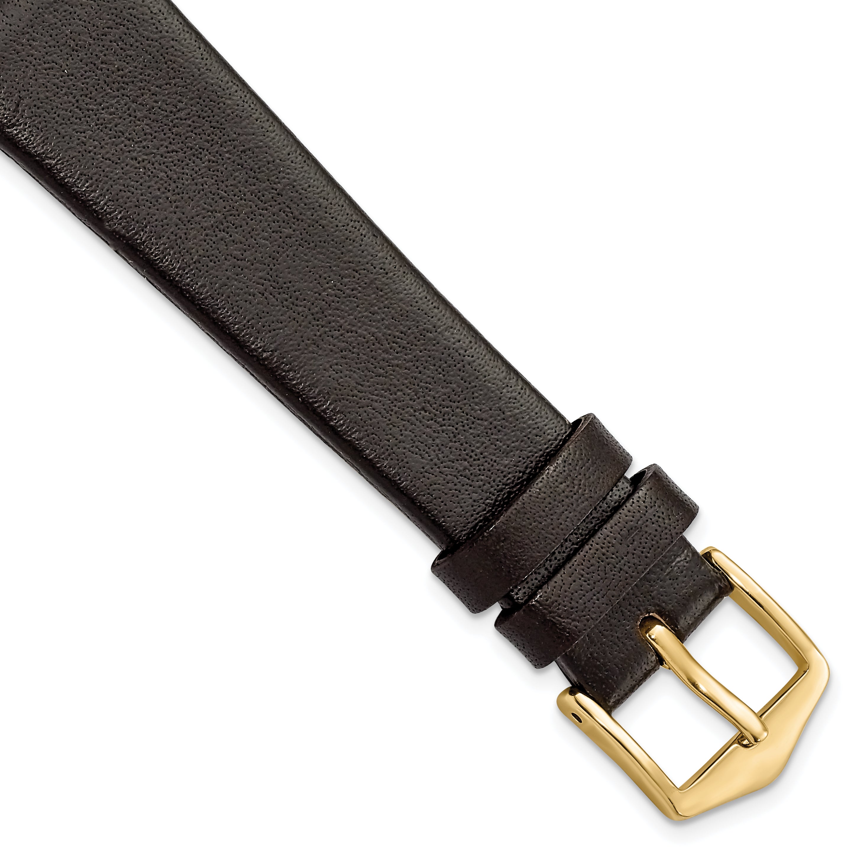 18mm Dark Brown Classic Calfskin Leather with Gold-tone Aluminum Buckle 7.4 inch Watch Band